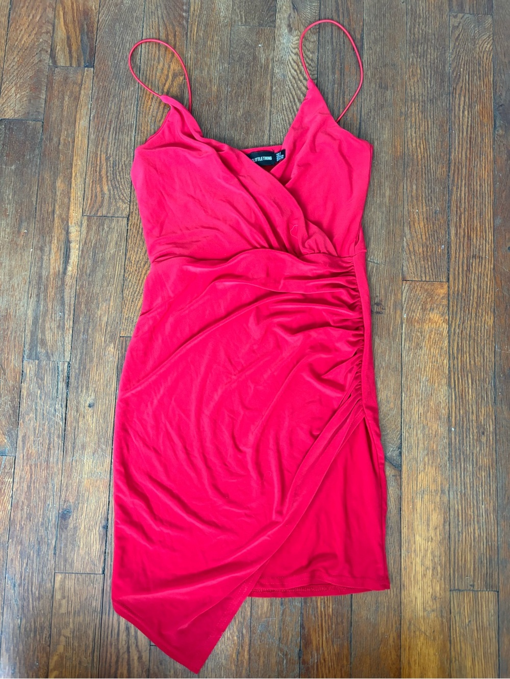 PrettyLittleThing Red Wrap-Front Mini Dress